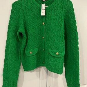 J. Crew Vibrant Green Cable Knit Cardigan Jacket: Size XS, NWT